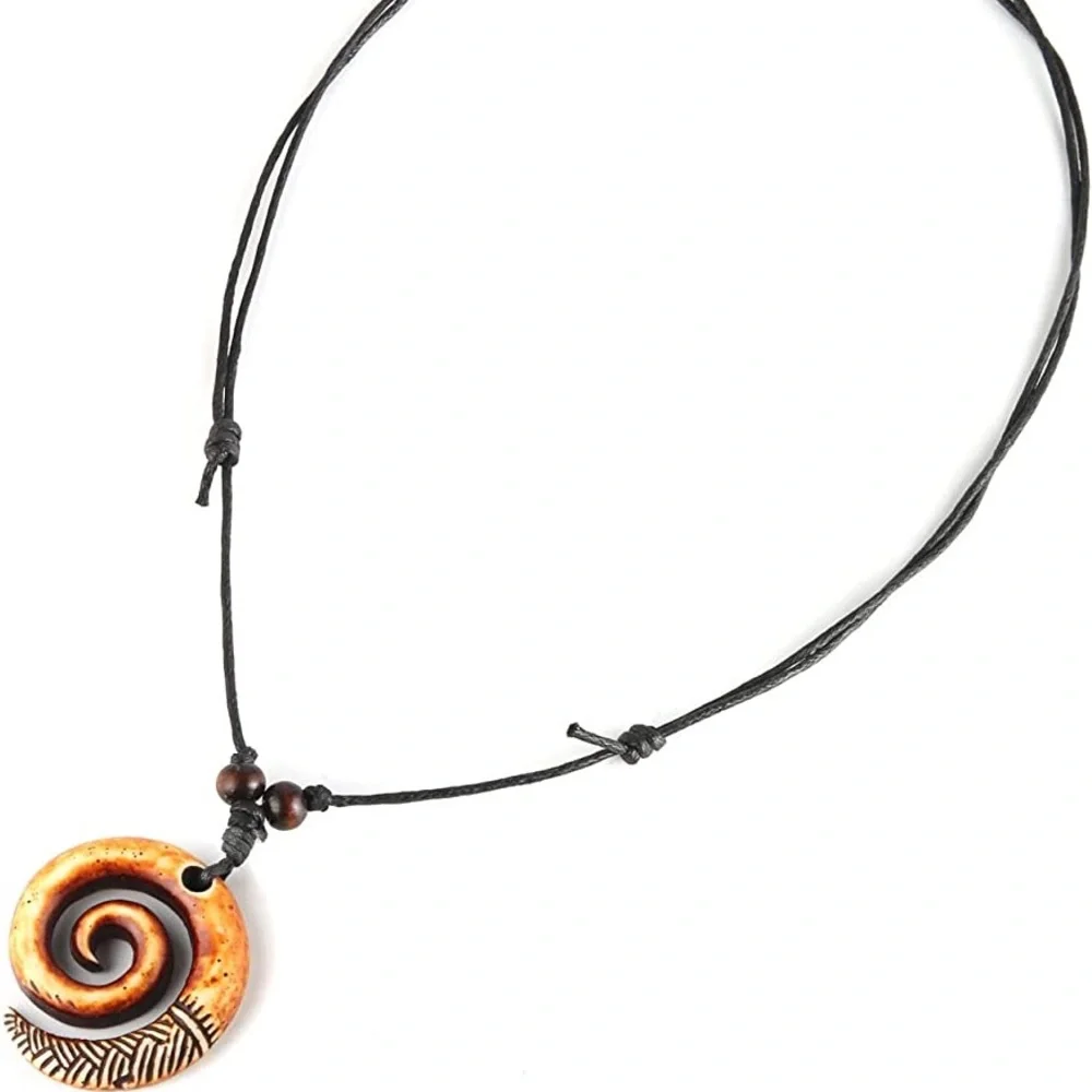New Handmade Boho Hawaiian Tribal Engraved Spiral Helix Hook Pendant Necklace